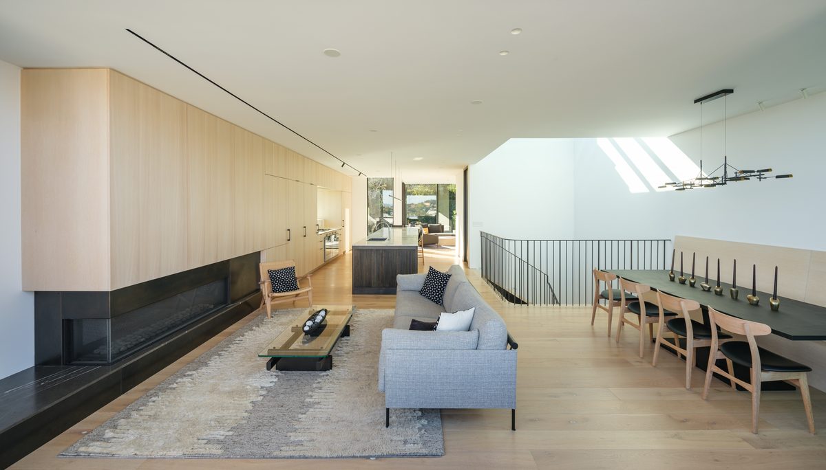 Open living and dining level, looking through to the terrace
